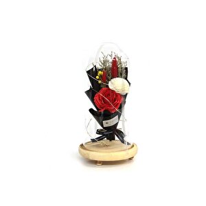 Fanus Gül 28/14cm Cam Fanus Led Işıklı Hediyelik