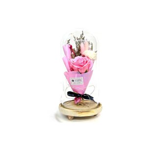 Fanus Gül 28/14cm Cam Fanus Led Işıklı Hediyelik