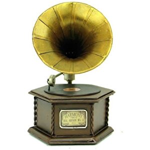 Dekoratif Metal Gramofon Kutu Obje Vintage Hediyelik