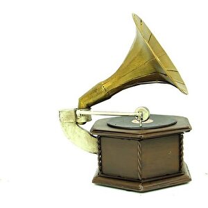 Dekoratif Metal Gramofon Kutu Obje Vintage Hediyelik