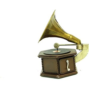 Dekoratif Metal Gramofon Kutu Obje Vintage Hediyelik