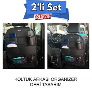 Araç İçi Deri Koltuk Arkası Organizer 2'li Set Düzenleyici Koruyucu Siyah