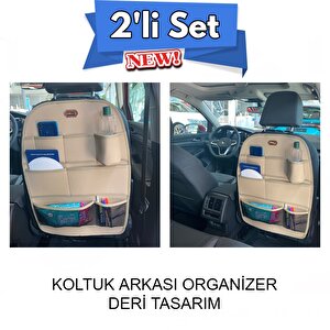 Araç İçi Deri Koltuk Arkası Organizer 2'li̇ Set Düzenleyici Koruyucu Bej