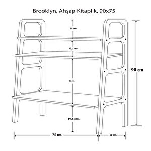 Brooklyn Ahşap Kitaplık, 90x75, Tik Renk, Cpt4663-75
