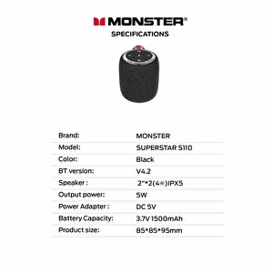 Monster Superstar S110 Taşınabilir Kablosuz Hoparlör 10w