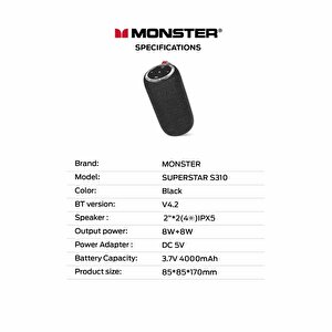 Monster Superstar S310 Taşınabilir Kablosuz Hoparlör 30w