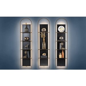 Telum Aydınlatmalı Dekoratif Raflı Aplik 3 Lü Duvar Rafı Metal Gövdeli Modern Kitaplık