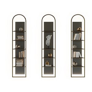 Telum Aydınlatmalı Dekoratif Raflı Aplik 3 Lü Duvar Rafı Metal Gövdeli Modern Kitaplık
