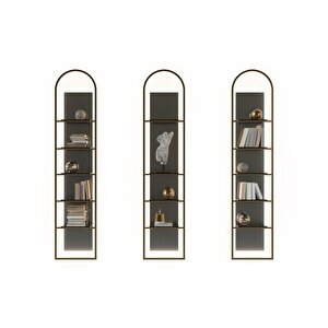 Telum Aydınlatmalı Dekoratif Raflı Aplik 3 Lü Duvar Rafı Metal Gövdeli Modern Kitaplık