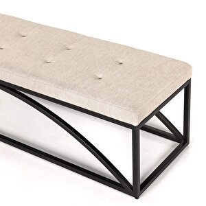 Fade Dekoratif Yatak Ucu Oturma Bankı Makyaj Oturağı Metal Ayaklı Bej Puf Bench