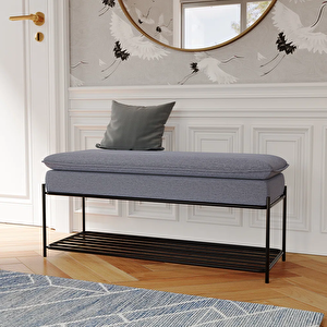 Azeila Metal Ayaklı Dekoratif Puf Bench Ayakkabılık Metal Izgara Raflı Montajsız Koridor Bankı