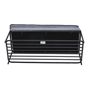 Azeila Metal Ayaklı Dekoratif Puf Bench Ayakkabılık Metal Izgara Raflı Montajsız Koridor Bankı