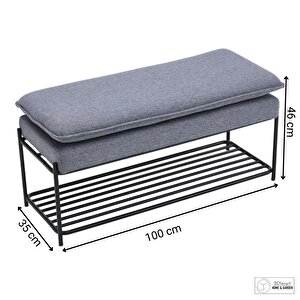 Azeila Metal Ayaklı Dekoratif Puf Bench Ayakkabılık Metal Izgara Raflı Montajsız Koridor Bankı