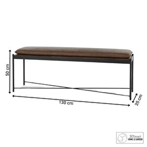 Tesque Kahverengi Suni Derili Metal Ayaklı Dikdörtgen Puf Dekoratif Montajsız Yatak Ucu Bench Bank