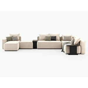 Lackasa 5 Parça 3 Sehpalı Bej Koltuk Takımı L Ve U Tipi Oturma Grubu Silinebilir Salon Oturma Takımı