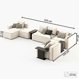 Lackasa 5 Parça 3 Sehpalı Bej Koltuk Takımı L Ve U Tipi Oturma Grubu Silinebilir Salon Oturma Takımı
