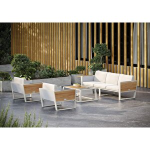 Gustus Dış Mekan 3+1+1+Orta Masa Kolçak Detaylı Dekoratif Bahçe Mobilyası Oturma Grubu