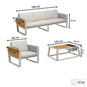 Gustus Dış Mekan 3+1+1+Orta Masa Kolçak Detaylı Dekoratif Bahçe Mobilyası Oturma Grubu
