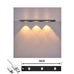 Sensörlü Şarjlı 3 Farklı Işık Renkli Dimmerli 40cm Siyah Cata Bella Ultra Slim Kabin Led Tezgah Altı Raf Altı Led Aydınlatma