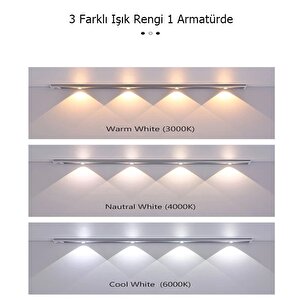 Sensörlü Şarjlı 3 Farklı Işık Renkli Dimmerli 40cm Siyah Cata Bella Ultra Slim Kabin Led Tezgah Altı Raf Altı Led Aydınlatma
