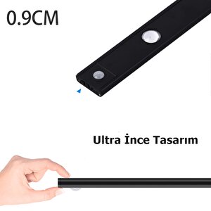 Sensörlü Şarjlı 3 Farklı Işık Renkli Dimmerli 40cm Siyah Cata Bella Ultra Slim Kabin Led Tezgah Altı Raf Altı Led Aydınlatma