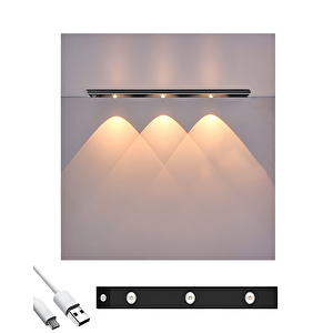 Sensörlü Şarjlı 3 Farklı Işık Renkli Dimmerli 40cm Siyah Cata Bella Ultra Slim Kabin Led Tezgah Altı Raf Altı Led Aydınlatma