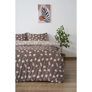 Kahve Papatyalı Çift Kişilik Nevresim Takımı Pamuklu