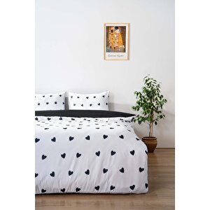 Siyah Mini Kalpler Çift Kişilik Nevresim Takımı