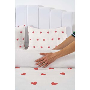 Kırmızı Kalpli Tek Kişilik Nevresim Takımı Pamuklu
