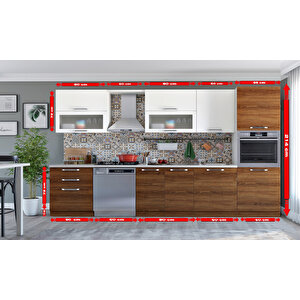 Vegas 341 Ankastre Mutfak Teak & Beyaz 341 Cm Tezgah Hariç