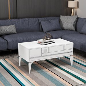 Madera Orta Sehpa Beyaz-Gümüş Beyaz Silver