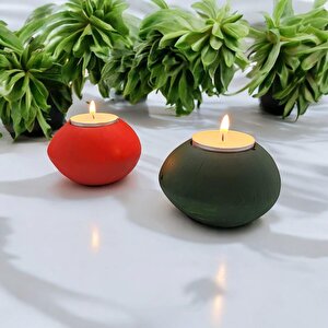 Yılbaşı İkili Top Tealight Mumluk Kırmızı-yeşil
