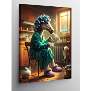 Kanvas Tablo Mutfakta Oturan Bornozlu At 70x100 cm