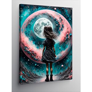 Kanvas Tablo Küçük Kız Ve Gezegenler 100x140 cm