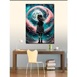 Kanvas Tablo Küçük Kız Ve Gezegenler 100x140 cm