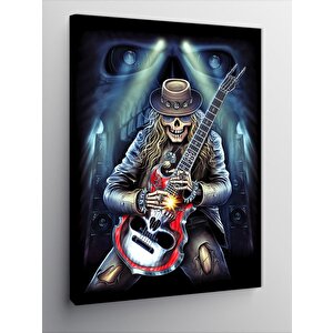 Kanvas Tablo Elektro Gitar Çalan Şapkalı İskelet 100x140 cm