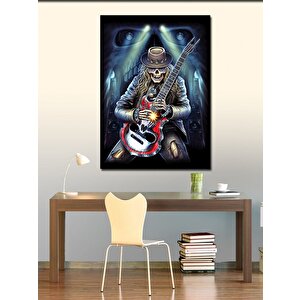 Kanvas Tablo Elektro Gitar Çalan Şapkalı İskelet 100x140 cm