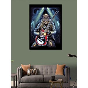 Kanvas Tablo Elektro Gitar Çalan Şapkalı İskelet 100x140 cm