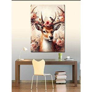 Kanvas Tablo Boynuzlu Geyik Ve Kuş 70x100 cm