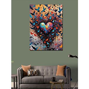 Kanvas Tablo Renkli Kalp Ve Kuşlar 50x70 cm