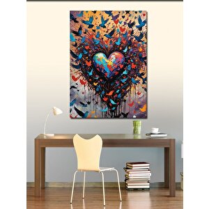Kanvas Tablo Renkli Kalp Ve Kuşlar 70x100 cm