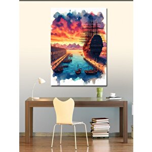 Kanvas Tablo Büyük Gemi Dağ Ve Bulutlar 70x100 cm