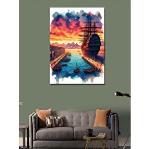 Kanvas Tablo Büyük Gemi Dağ Ve Bulutlar 70x100 cm