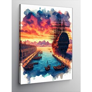 Kanvas Tablo Büyük Gemi Dağ Ve Bulutlar 100x140 cm
