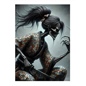 Kimono Giymiş Japon Kadın İskelet Hediyelik Ahşap Tablo 25cmx 35cm 25x35 cm