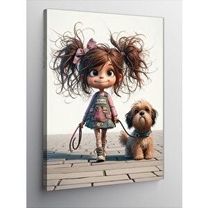 Kanvas Tablo Küçük Kız Ve Köpeği 70x100 cm