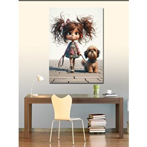 Kanvas Tablo Küçük Kız Ve Köpeği 100x140 cm