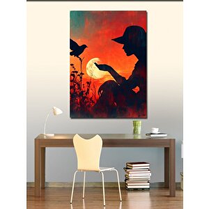 Kanvas Tablo Gün Batımındaki Kadın Ve Kuş 50x70 cm