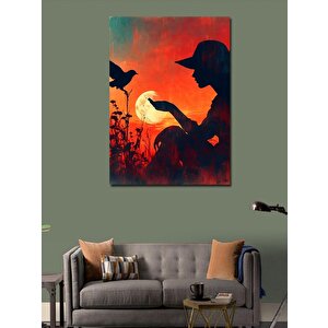 Kanvas Tablo Gün Batımındaki Kadın Ve Kuş 50x70 cm
