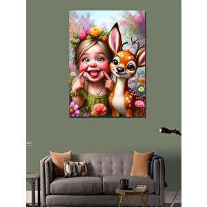 Kanvas Tablo Sevimli Kız Çocuğu Ve Ceylan 50x70 cm